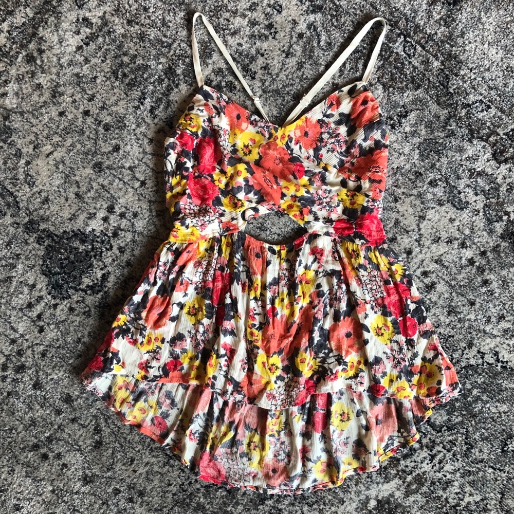 Free People Floral Flowy Key Hole Top